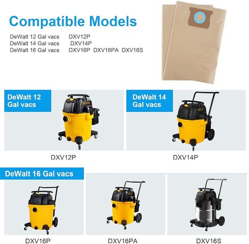 Dxva19-4101 Dust Fliter Bags: High Efficiency Replacement Vacuum Dust Bags Compatible with DEWALT 6 to 10 Gallon Wet/Dry Vacuum Cleaner Models DXV06P, DXV09P, DXV10P, DXV10S (5Packs) in Saudi Arabia