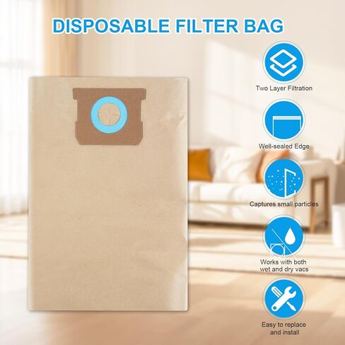 Dxva19-4101 Dust Fliter Bags: High Efficiency Replacement Vacuum Dust Bags Compatible with DEWALT 6 to 10 Gallon Wet/Dry Vacuum Cleaner Models DXV06P, DXV09P, DXV10P, DXV10S (5Packs) in Saudi Arabia