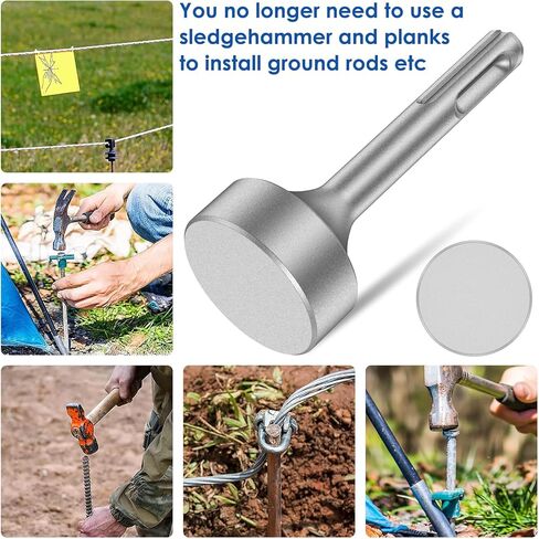 SDS Plus Ground Rod Driver,Wear Resistant Wide Compatibility Ground Rod Bits Socket Heavy Duty Steel Drill Bit Driver for Rotary Hammer Drill Grounding Rods (Flat Drill) in Kuwait
