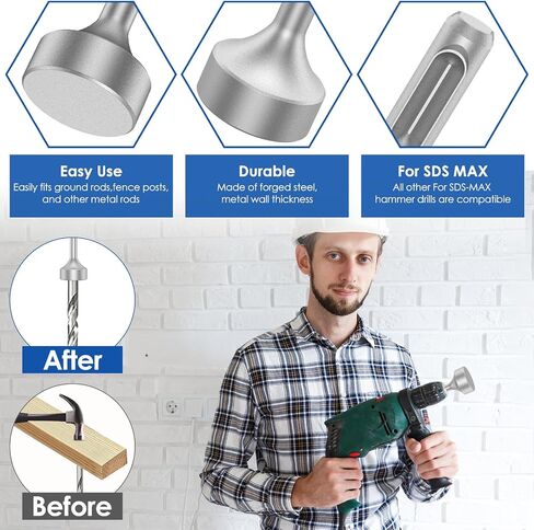 SDS Plus Ground Rod Driver,Wear Resistant Wide Compatibility Ground Rod Bits Socket Heavy Duty Steel Drill Bit Driver for Rotary Hammer Drill Grounding Rods (Flat Drill) in Kuwait