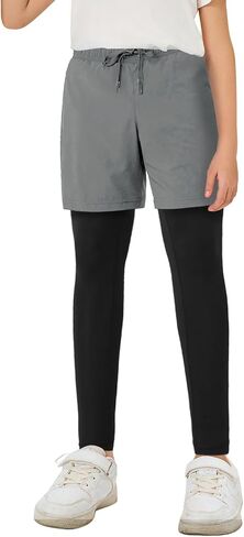 Haloumoning Boys Athletic 2 in 1 Shorts with Leggings Kids Workout Basketball Compression Pants with Zipper Pockets in Saudi Arabia