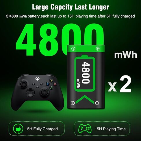 EXTREMECOOL Xbox One Controller Battery Pack, Xbox Rechargeable Battery Station with 2x4800mWh Rechargeable Xbox Battery Pack,Xbox Charger Battery Pack for Xbox Series X|S/One S|X/One Elite Controller in Saudi Arabia