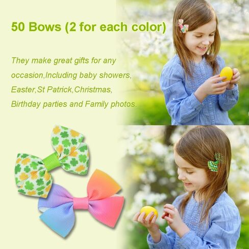 Baby Hair Clips 50 Pieces 25 Colors in Pairs Baby Girls Fully Lined Baby Bows Hair Pins Tiny 2" Hair Bows Alligator Clips for Girls Infants Toddlers in Saudi Arabia