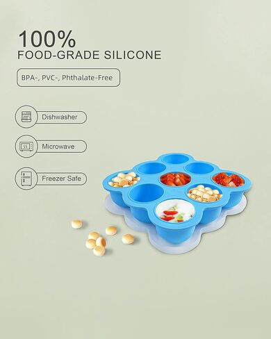 صينية تجميد طعام الأطفال من DF DUALFERV، حاوية تخزين طعام الأطفال من السيليكون بـ 9 حصص مع غطاء، حاويات طعام الأطفال المثالية لأغذية الأطفال محلية الصنع، ومهروس الخضار والفواكه، وحليب الثدي in Kuwait