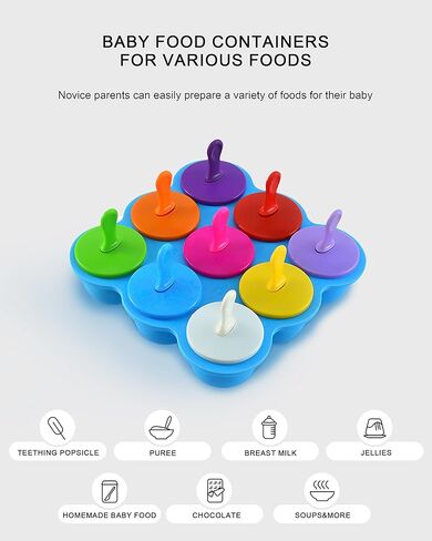 صينية تجميد طعام الأطفال من DF DUALFERV، حاوية تخزين طعام الأطفال من السيليكون بـ 9 حصص مع غطاء، حاويات طعام الأطفال المثالية لأغذية الأطفال محلية الصنع، ومهروس الخضار والفواكه، وحليب الثدي in Kuwait