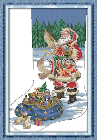 CaptainCrafts New Releases DIY Art Cross Stitch Kits Needlecrafts Patterns and Counted Embroidery Kit Christmas Stocking Santa Claus (E, Preprint Stamped 14CT, 21.3×30.3 Inch) in Saudi Arabia
