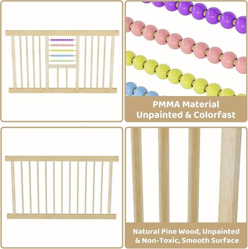 Baby Playpen with Gate, Wooden Playpen for Babies and Toddlers, Baby Play Yard with Colorful Acrylic Beads, Baby Fence Play Area with Suction Cups, Large Play Pen Area Indoor(43 * 43 * 24Inch) in Saudi Arabia