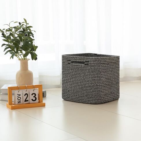 Storage Cube 3 Pack, Woven Rope Storage Baskets for Organizing, 11 * 11 Inches Shelf Basket|Cube Storage Bin|Square Baskets for Living Room, Baby Nursery Room-Black in Saudi Arabia