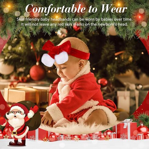 3PCS Christmas Headbands for Baby Girls, Red Santa Velvet Baby Bows, Eastic Xmas Newborn Headwrap for Infant Toddler in Saudi Arabia