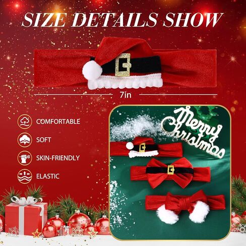 3PCS Christmas Headbands for Baby Girls, Red Santa Velvet Baby Bows, Eastic Xmas Newborn Headwrap for Infant Toddler in Saudi Arabia