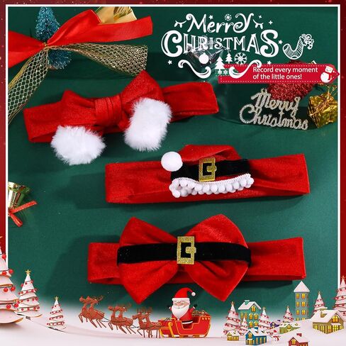 3PCS Christmas Headbands for Baby Girls, Red Santa Velvet Baby Bows, Eastic Xmas Newborn Headwrap for Infant Toddler in Saudi Arabia