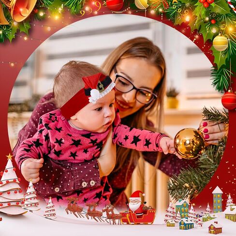 3PCS Christmas Headbands for Baby Girls, Red Santa Velvet Baby Bows, Eastic Xmas Newborn Headwrap for Infant Toddler in Saudi Arabia