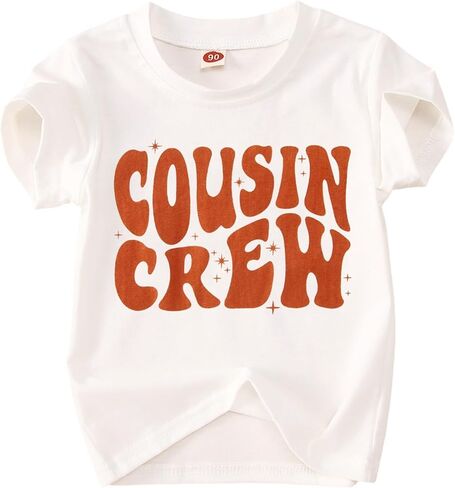 تي شيرت للأطفال الصغار من أبناء عمومة الأطفال الصغار والأولاد والبنات تي شيرت مطبوع عليه حروف مضحكة للأطفال صيفي بأكمام قصيرة كاجوال (أبيض، 3-4T(110)) in Kuwait