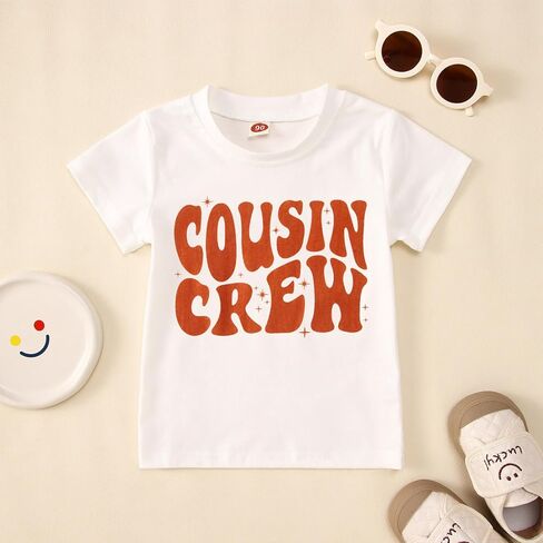 تي شيرت للأطفال الصغار من أبناء عمومة الأطفال الصغار والأولاد والبنات تي شيرت مطبوع عليه حروف مضحكة للأطفال صيفي بأكمام قصيرة كاجوال (أبيض، 3-4T(110)) in Kuwait