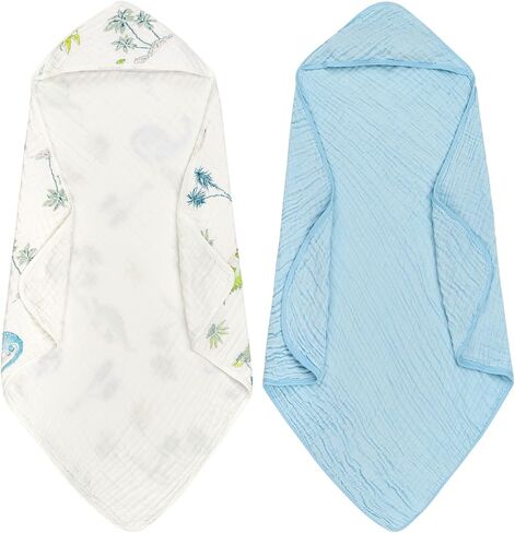 FUNUPUP Hooded Baby Towels 2 Pack Muslin Baby Bath Towels with Hood Baby Towels for Newborn, Infant, Toddler, Large 32x32 Inch Soft and Absorbent Baby Bath Essentials(Blue) in Saudi Arabia