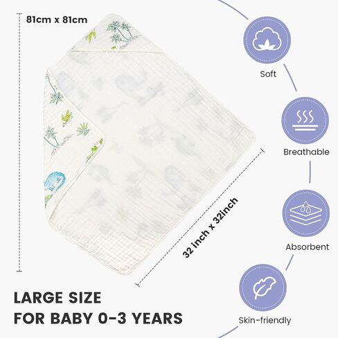 FUNUPUP Hooded Baby Towels 2 Pack Muslin Baby Bath Towels with Hood Baby Towels for Newborn, Infant, Toddler, Large 32x32 Inch Soft and Absorbent Baby Bath Essentials(Blue) in Saudi Arabia
