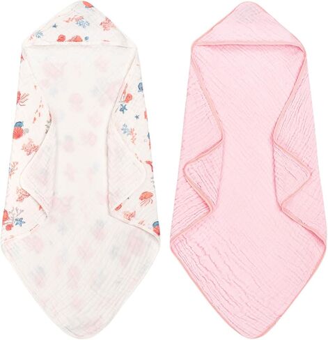 FUNUPUP Hooded Baby Towels 2 Pack Muslin Baby Bath Towels with Hood Baby Towels for Newborn, Infant, Toddler, Large 32x32 Inch Soft and Absorbent Baby Bath Essentials(Blue) in Saudi Arabia