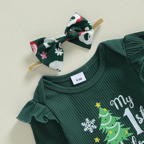 Newborn Baby Girl Christmas Outfit Christmas Tree Print Long Sleeve Romper Suspender Pant Fall Winter Clothes 3Pcs in Saudi Arabia