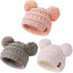 FURTALK Baby Winter Knitted Beanie Hat Soft Warm Pom Poms Toddler Skull Cap | Premium Acrylic & Cozy Ribbed Knit Design, Double-Layer Warmth, Snug Elastic Fit (0-3T), Available Multiple Colors in Kuwait