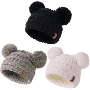 FURTALK Baby Winter Knitted Beanie Hat Satin Soft Lined Pom Pom for Infant Toddler Skull Cap