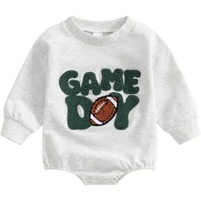 Muasaaluxi Newborn Baby Girl Boy Football Outfit Game Day Embroidery Romper Crewneck Sweatshirt Fall Winter Clothes