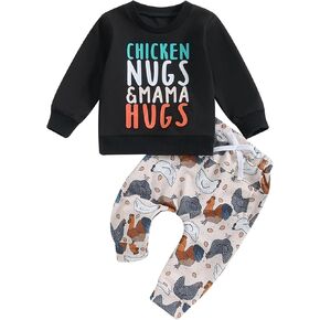 Newborn Baby Boy Farm Clothes Set Long Sleeve Letter Sweatshirts Top with Elastic Jogger Pant Toddler Fall Outfits