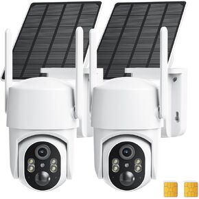 4G LTE Cellular Security Camera No Internet Needed, No WiFi Security Camera Wireless Outdoor Solar Powered, 2K Color Night Version, 360 Live View, Motion Detection, 2-Way Audio, Jobsite Camera, 2 Pack