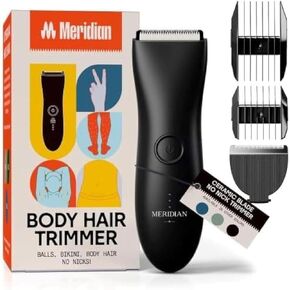 Meridian - The Starter Package - Electric Body & Pubic Hair Trimmer Set with 1 Replacement Blade - Cordless, Waterproof, Rechargeable - for Men and Women - Easy & Pain-Free Grooming Kit - Onyx