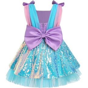 Toddler Sequin Dress Sleeveless Bowknot Sparkle Princess Dress Little Girls Birthday Party Sparkly Tulle Dresses