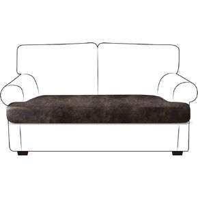 Leather-Look T-Cushion Sofa Seat Slipcovers Set, Couch Furniture Protector for Sectional, Armchair, Loveseat - Pets - Stretch Spandex Fabric (1 T-Cushion Armchair, Burgundy)