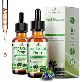 Liquid Iron Supplement for Women Men & Kids, Vegan Iron Drops with Vitamin C D, B12, B-Complex, High Potency Liquid Iron with Multivitamin for Anemia, Energy Support, Blood, Magnesium Iron Gentle
