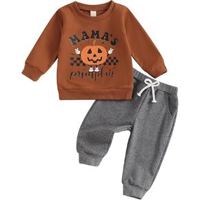 Toddler Boys Two Piece Halloween Outfit Long Sleeve Pumpkin Letter Pullover Sweatshirt Pants Fall Winter Clothes