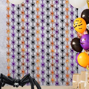 Halloween Party Decorations, 2 Pack Black Spider Tinsel Foil Fringe Curtains, Photo Booth Prop Streamers Backdrop for Halloween Theme Birthday Party Supplies Home Decor