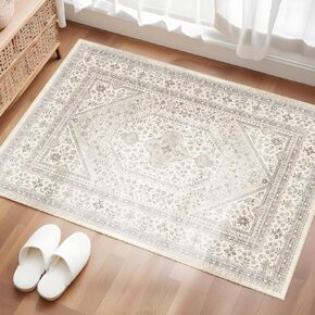 9x12 Washable Vintage Rug: Oriental Rugs for Living Room Non Slip Backing Stain Resistant Large Indoor Carpet for Bedroom Area Rug Dining Room Decor(Beige,9x12FT)