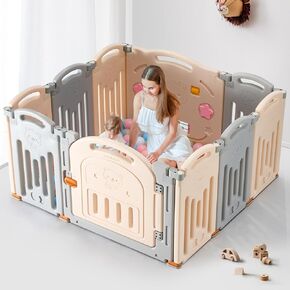 Baby Playpen, Uanlauo Safety Play Yard, Easy Assemble Play Pens for Babies and Toddlers, Sturdy Baby Gate Playpen, Toddler Playpen, Portable Indoor Outdoor Use, Foldable Baby Playpen (14 Panel, Grey)