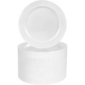 100PCS Silver Plastic Plate, 7 Inch Disposable Dessert Plate Party with Silver Rim, Heavy Duty Disposable Plastic Plates for Party, Wedding and Birthday