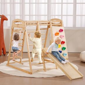 VEVOR Large Size Indoor Jungle Gym, 7-in-1 Toddler Indoor Playground, Wooden Toddler Climbing Toys with Wood & Rope Ladder, Net Ladder, Swing, Monkey Bar, Slide, Climbing Wall, 47.2 x 58 x 56in in Saudi Arabia