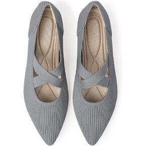 Women's Flats Shoes Pointed Toe Knit Washable Comfortable Dressy Mary Jane Ballet Flat with Strap