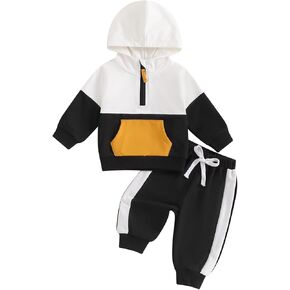 Douhoow Baby Fall Clothes Color Block Boy Girl Baby Hoodies Sweatshirt Tops Pocket Sweatpants Infant Festival Clothes