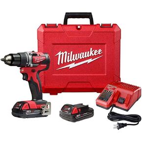 Milwaukee 2801-22CT M18 18-Volt Lithium-Ion Brushless Cordless Compact 1/2 Inch Drill/Driver Kit with 2 Batteries 2.0 Ah, Charger and Case (Non-Retail Packaging)