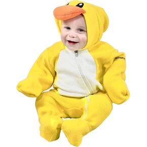 Fleece Baby Bunting Bodysuit – Unisex Baby Pram with Attached Hood, Fold-Over Mittens & Footies Romper, Baby Winter Suit, Baby Duck, 0-3 Months
