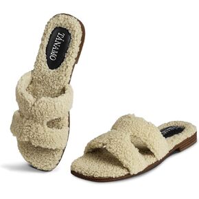 Tanamo Womens's Sandals Slippers Fuzzy Cozy Slippers Slides Sandals Women Dressy Flat Sandals Square Open Toe Casual