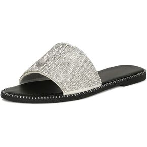 Wild Diva Women's Open Toe Fashion Flat Sandal Rhinestone Slip-On Flip Flop (11 M US