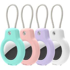 SPGUARD Compatible with Apple AirTag Secure Holder with Wire Cable, 2 Pack Air Tag Lock Case Keychain Key Ring Key Chain Luggage tag for Keys, Luggage & More