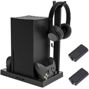 Vertical Cooling Stand for Xbox Series X Console and Controller, Dual Gamepad Charging Dock with 1400mAh Rechargeable Battery & Series X Cooler Cooling Fan