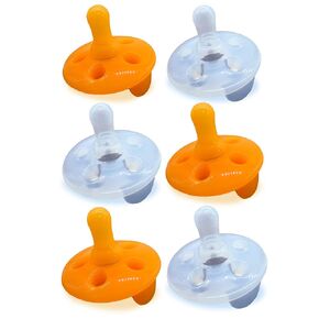Baby Shusher Pacifiers | 6pk of Soft Silicone Pacifiers | Hospital-Grade Silicone | Ventilated to Reduce Chafing | Baby Essentials for 0-6 Months Old | BPA & Latex Free | Orange/Clear