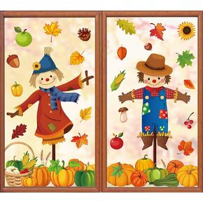 4 Sheet Fall Window Clings Cartoon Men and Women Scarecrow Window Decals Double-Sided Autumn Window Decor for Thanksgiving Party Home Office School Decor in Saudi Arabia