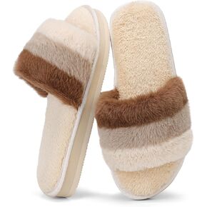 Nihaoya House Slippers for Woman Warm Soft Fuzzy Slippers Lady Winter House Shoes with One Band Open Toe Indoor Outdoor