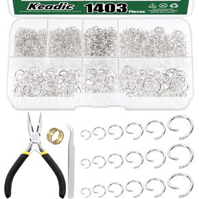Keadic 1403Pcs 6 Sizes Open Jump Rings Assortment Set with Jewelry Pliers, 4/5/6/7/8/10MM Metal Round Ring Connectors for Keychains Bracelet Necklace Earrings Making (Gun-Black)