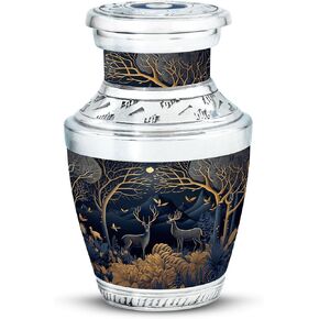 Blue Paper with Deer Foreground Moon Compact Keepsake Urn for Adult Female - Elegant Small Memorial for Ashes Funeral Urns for Human Ashes - Memorial Urns 3 Inch, 1 Pc, Natural